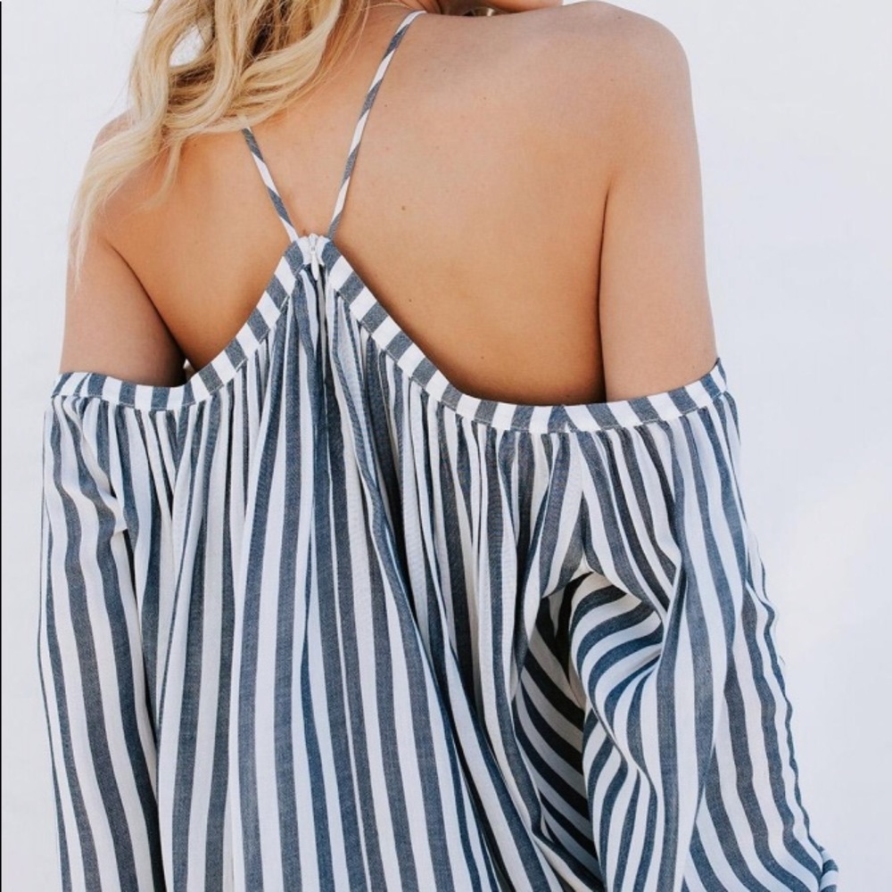5⭐️ /SERENITY/ Cold Shoulder Striped Blouse Top - Picture 6 of 9